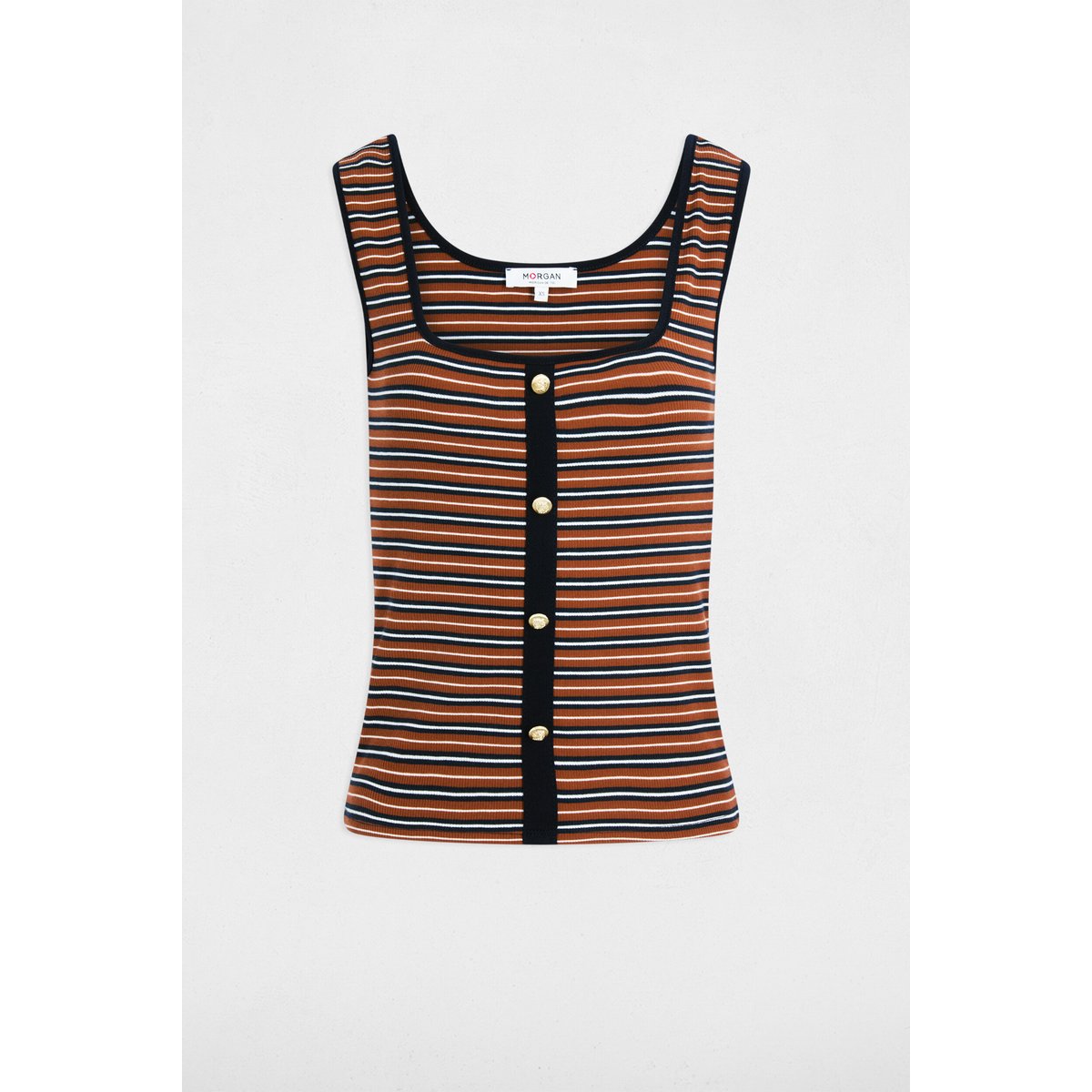 Débardeur rayé col carré multicolore, MORGAN