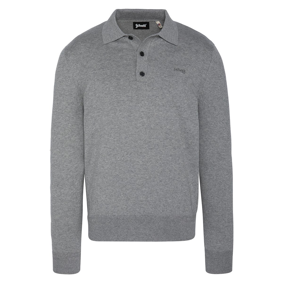 Pull col chemise boutonné gris chiné, SCHOTT