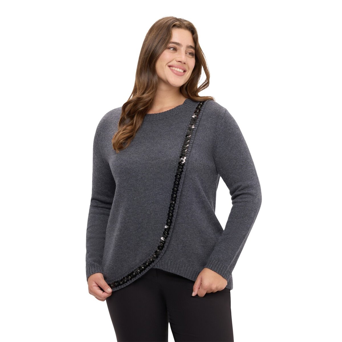 Pull avec bande de paillettes gris, FIORELLA RUBINO
