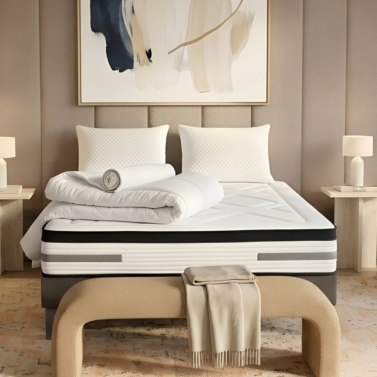 Pack Bellevue - Matelas + Sommier + Accessoires - La chambre équipée en une fois - 24 cm d'épaisseur blanc, BELLECOUR