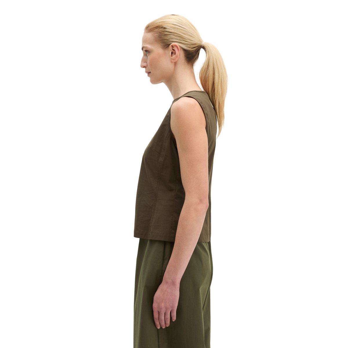 Top chemisier shaped en popeline stretch marron foncé, MARC O'POLO