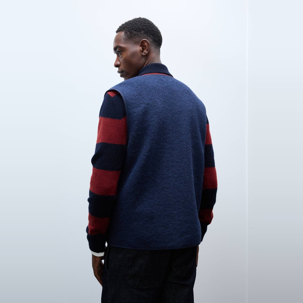 Veste sans manches boutonnée en mélange laine marine, MONOPRIX