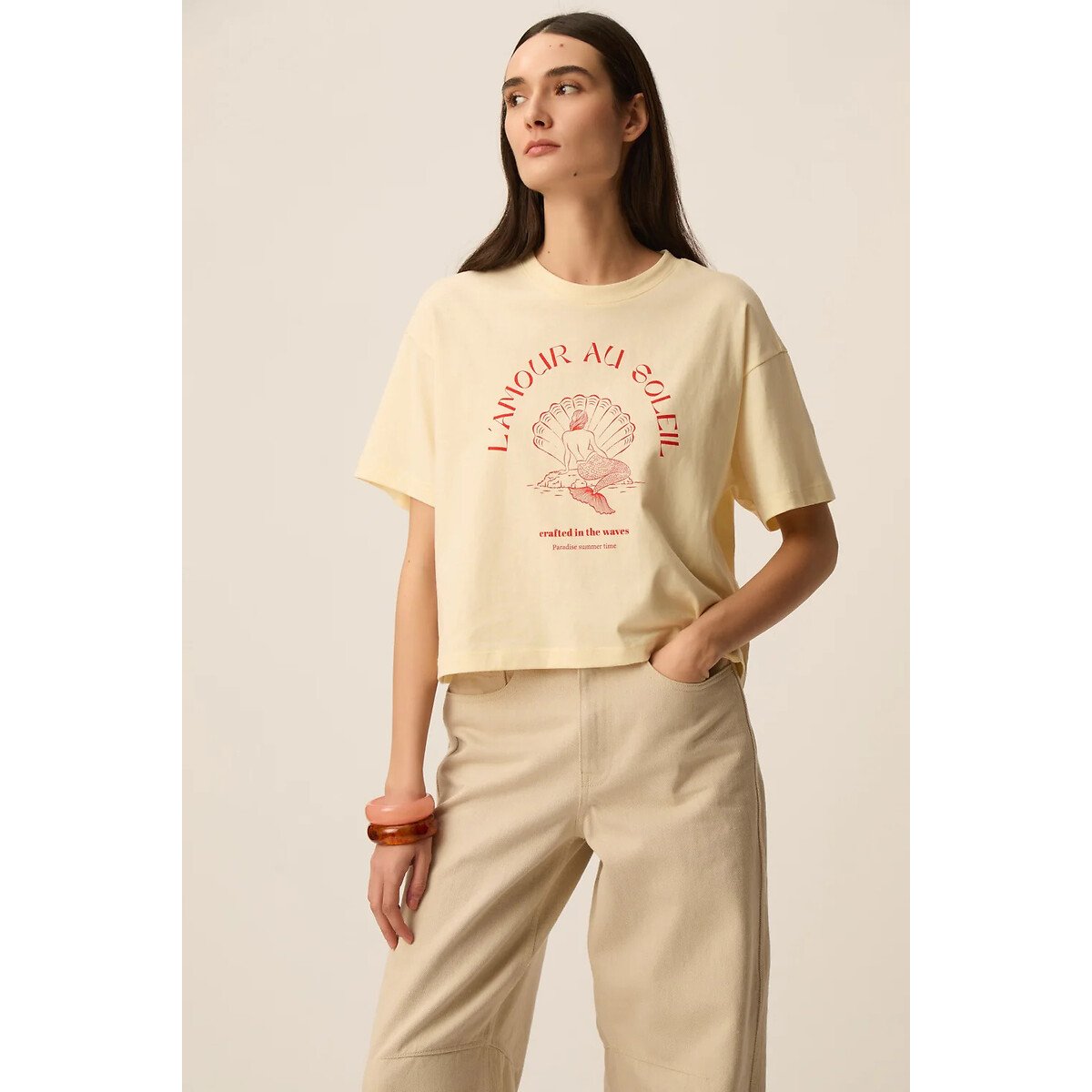 T-shirt manches courtes imprimé, YACOB jaune, DES PETITS HAUTS