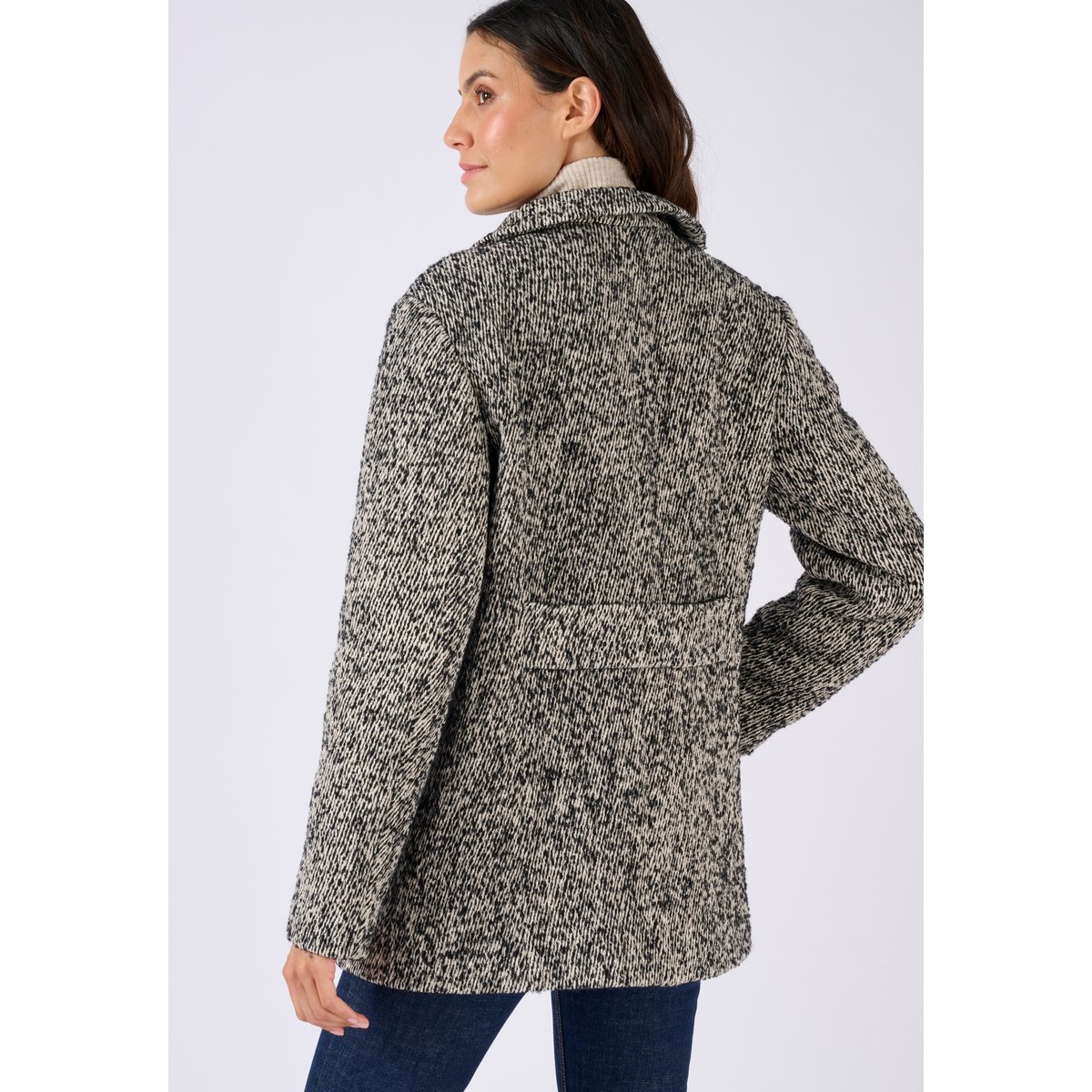 Manteau mélange laine Thermolactyl noir chiné, DAMART