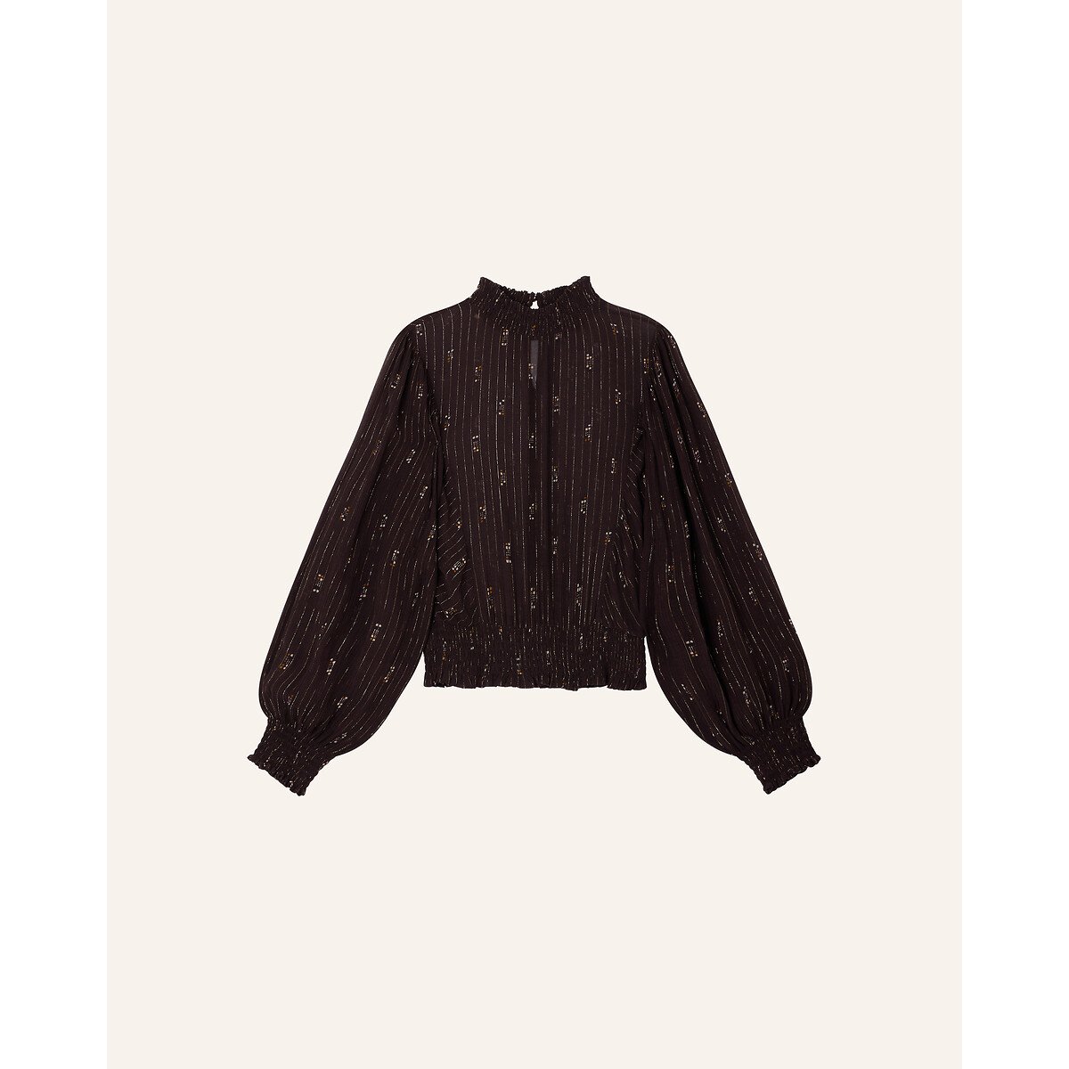 Camicetta con collo alto e maniche lunghe, DUCHESS marrone, SESSUN