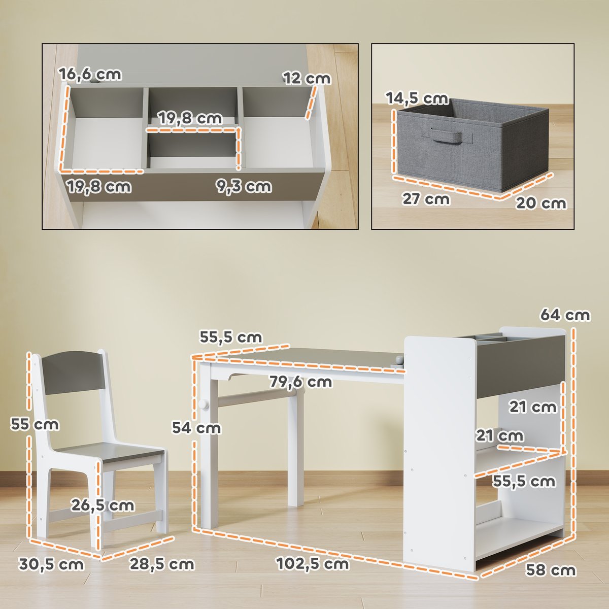 Ensemble table et chaises pour enfants MDF gris, blanc, AIYAPLAY