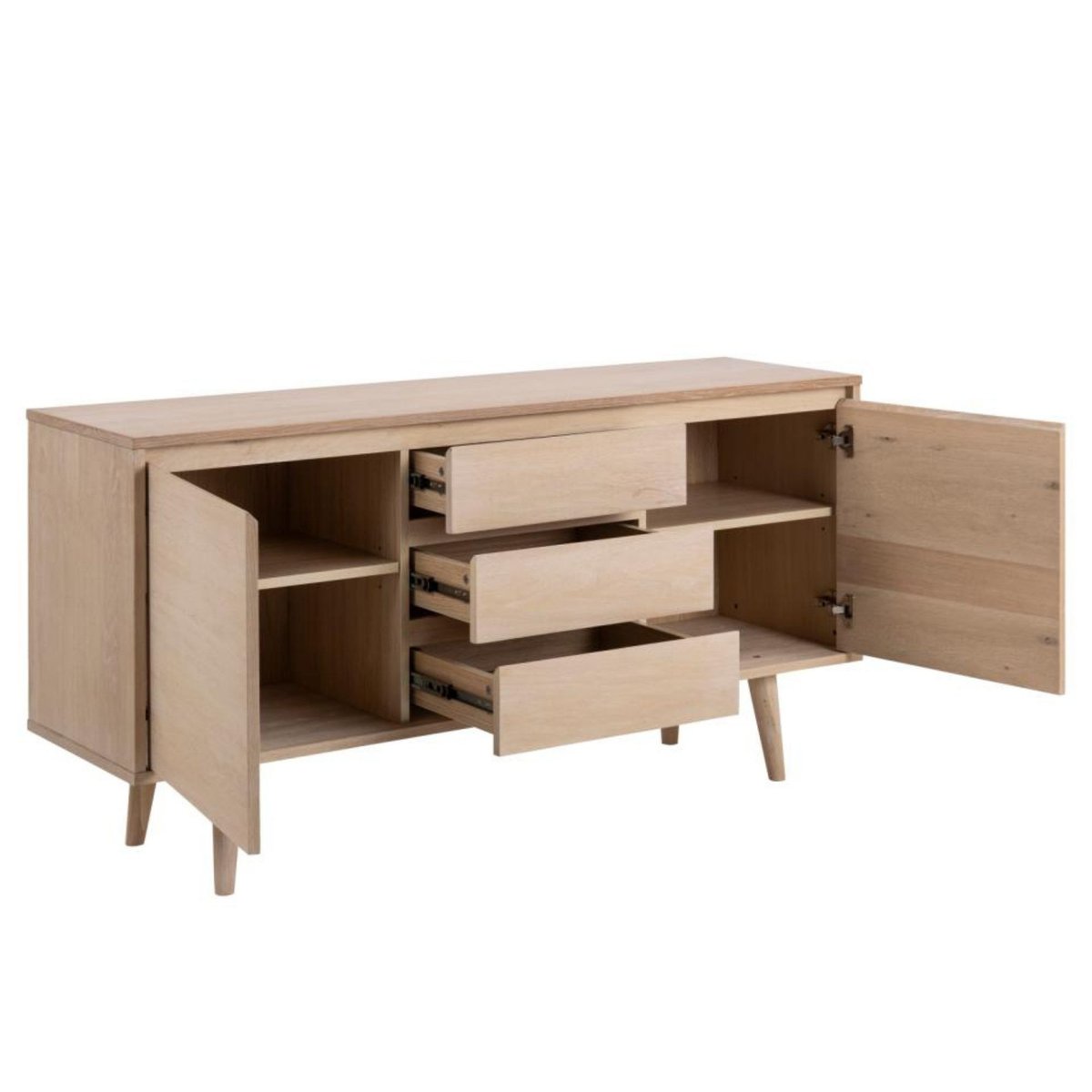 Bahut style scandinave plaqué chêne 2 portes et 3 tiroirs L150 - NOGANA bois clair, HELLIN, DEPUIS 1862