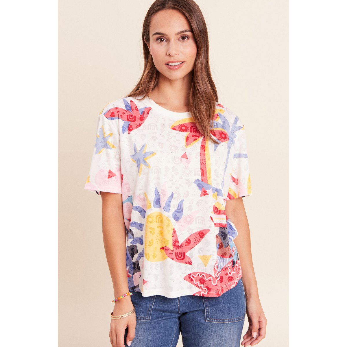 T-shirt ample col rond manches courtes blanc, BREAL