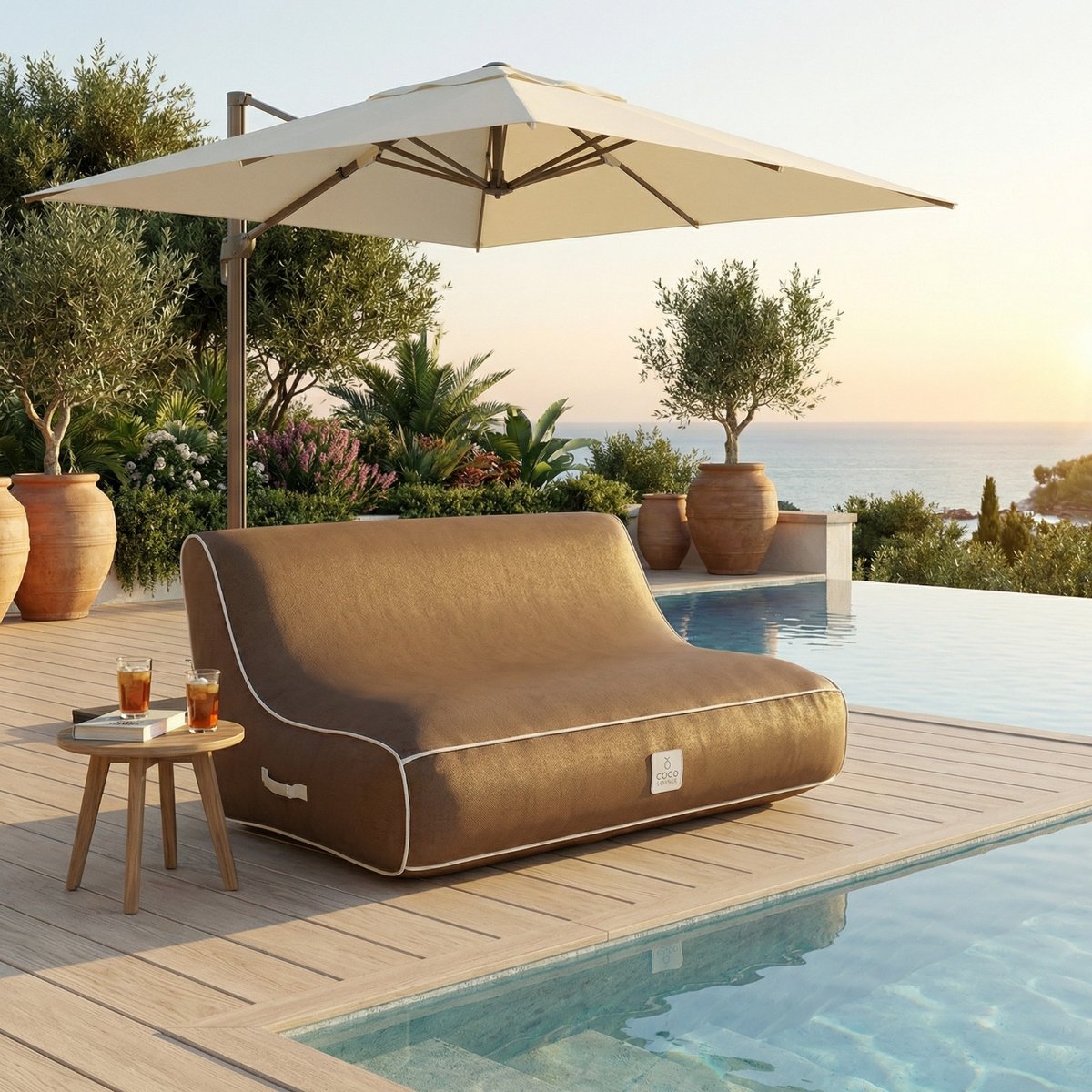 Canapé gonflable alizé en olefin couleur toile de jute 160x105x75 cm chocolat, COCO LOUNGE