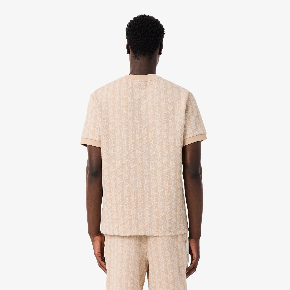 T-shirt jacquard monogramme beige-8gi, LACOSTE
