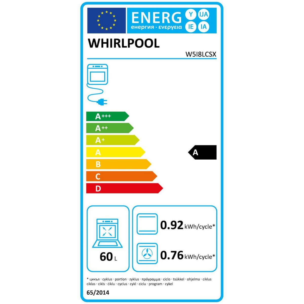 Cuisinière induction W5I8LCSX couleur unique, WHIRLPOOL