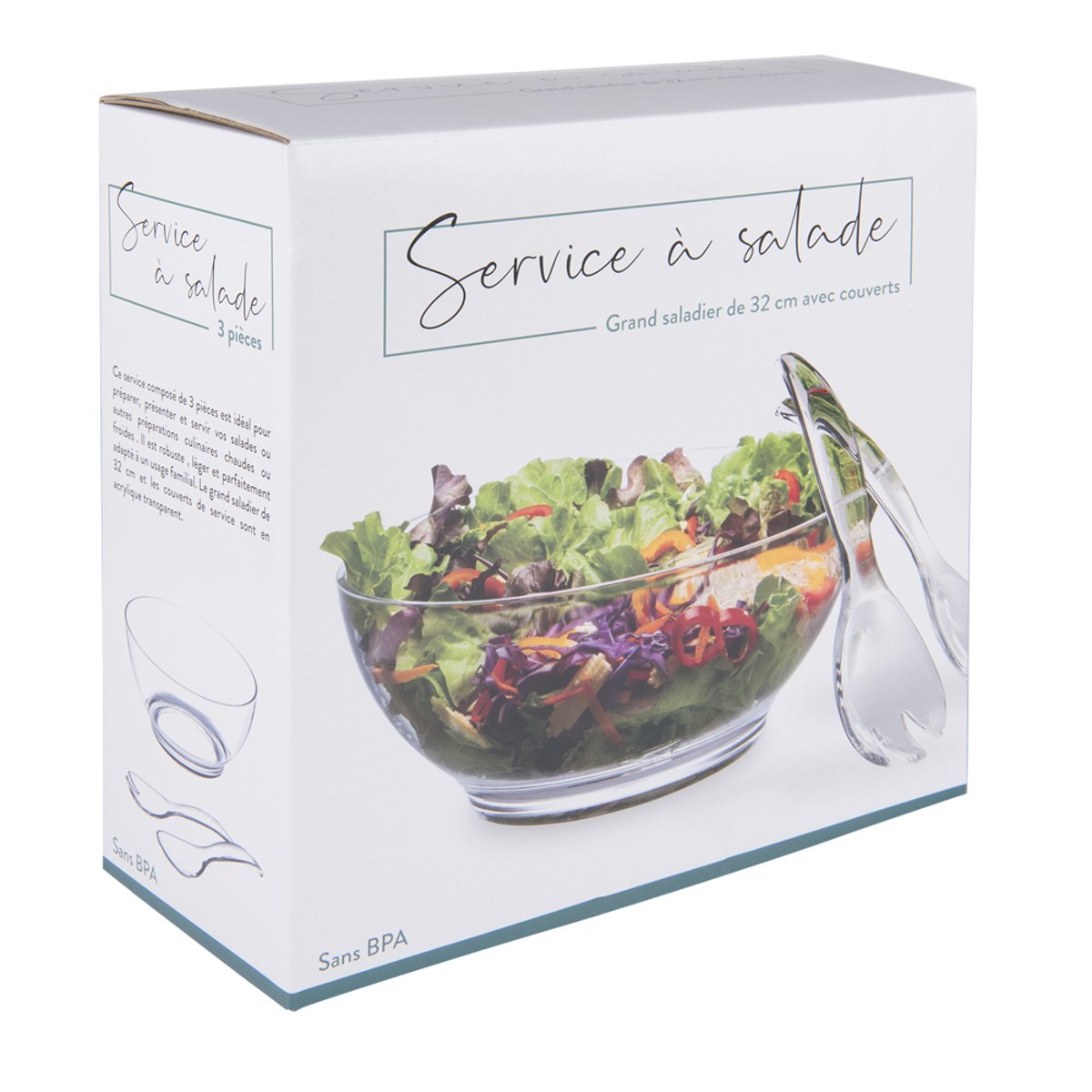 Saladier 32 cm + couverts transparent / cristal, TABLE PASSION