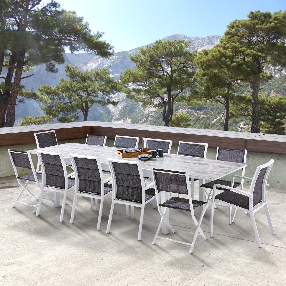 Ensemble en aluminium, 12 fauteuils MODULO blanc, WILSA GARDEN