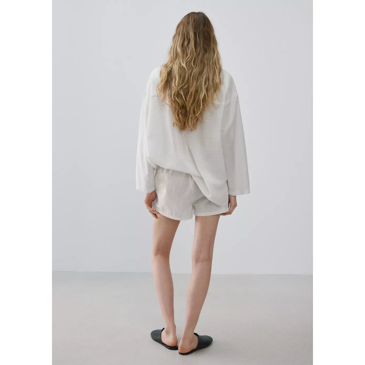 Short de pyjama à rayures blanc, MANGO