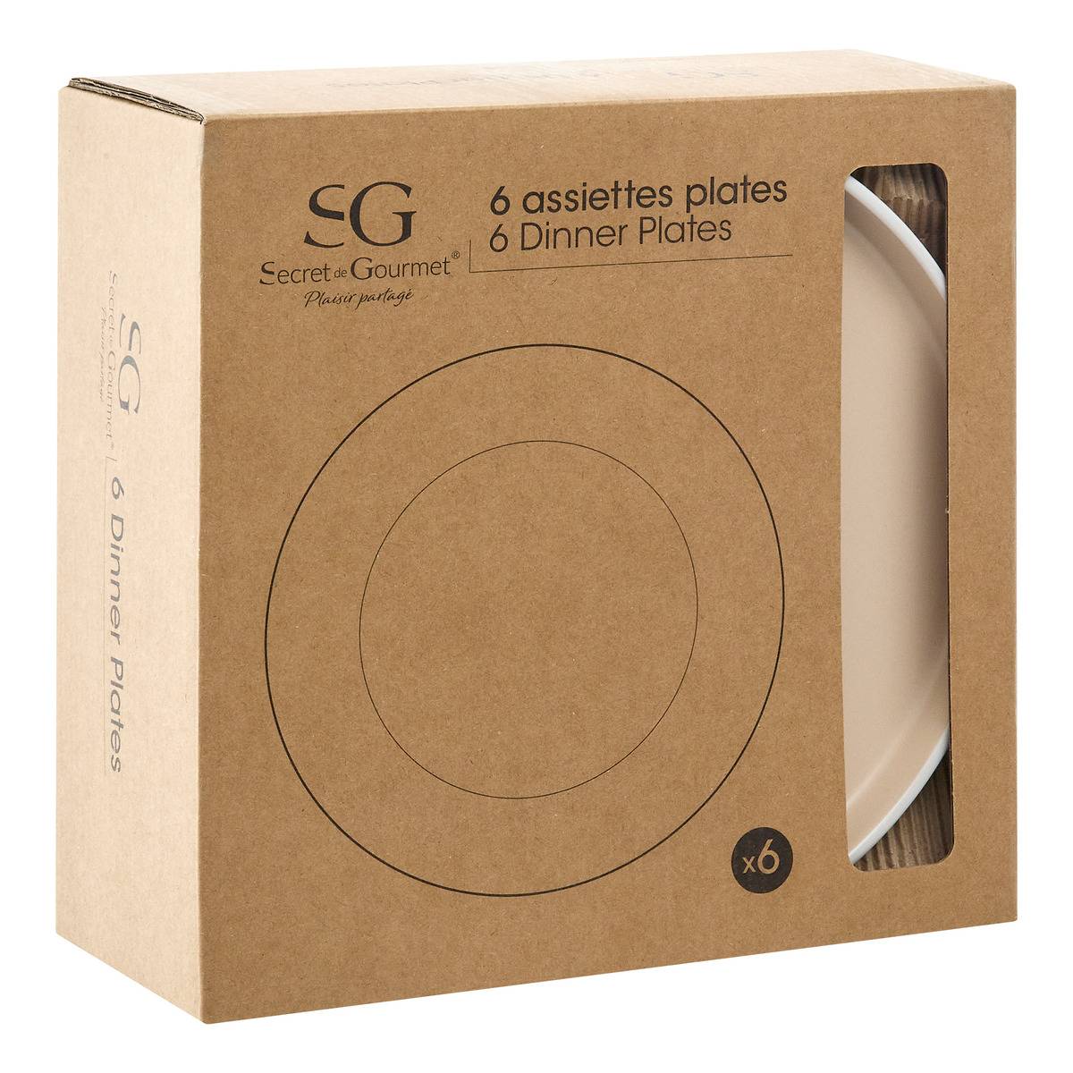 Lot de 6 assiettes plates en céramique ALIX beige, SECRET DE GOURMET