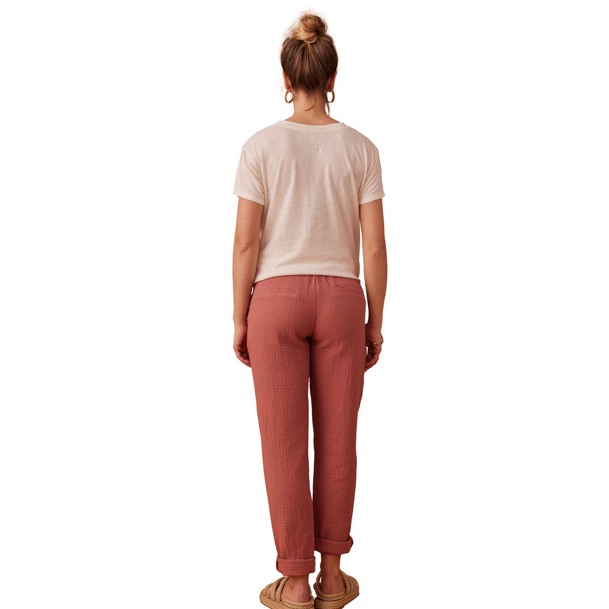 Pantalon grossesse en gaze de coton style paperbag vieux rose, ENVIE DE FRAISE