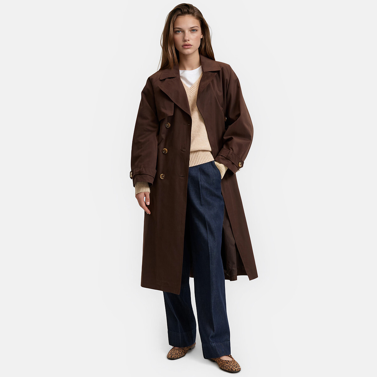 Long Trench Coat, Signature EMILE chocolate brown, LA REDOUTE COLLECTIONS