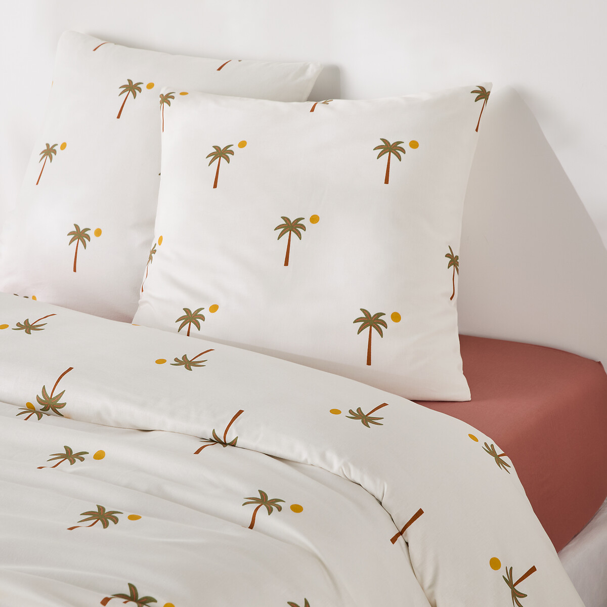 Parure de lit 30% coton recyclé, taie carrée, imprimé palmiers, PARADELA imprimé palmiers, LA REDOUTE INTERIEURS