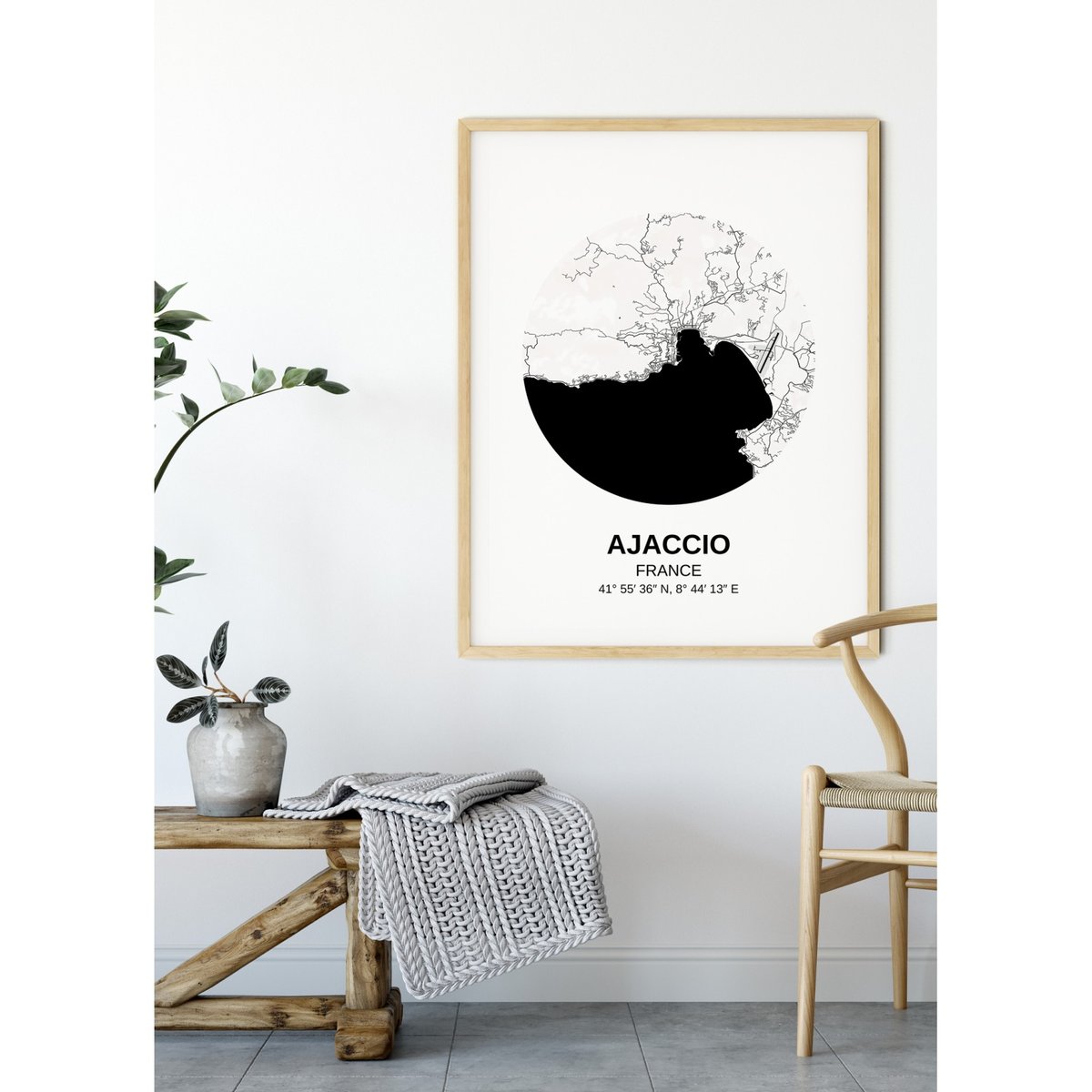 Affiche Carte Ajaccio blanc, L'AFFICHERIE