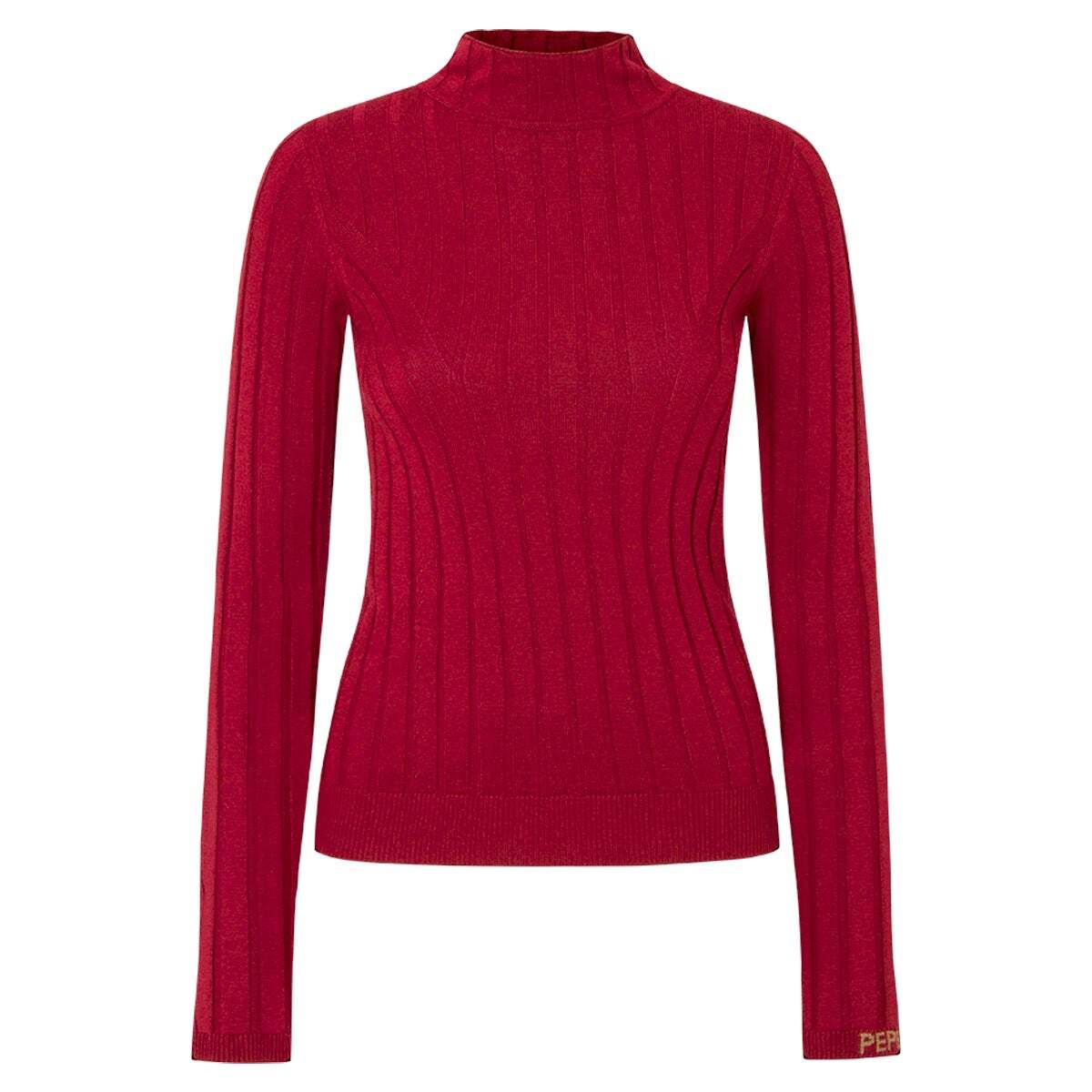 Pull À Col Montant En Maille Côtelée rouge brûlé, PEPE JEANS