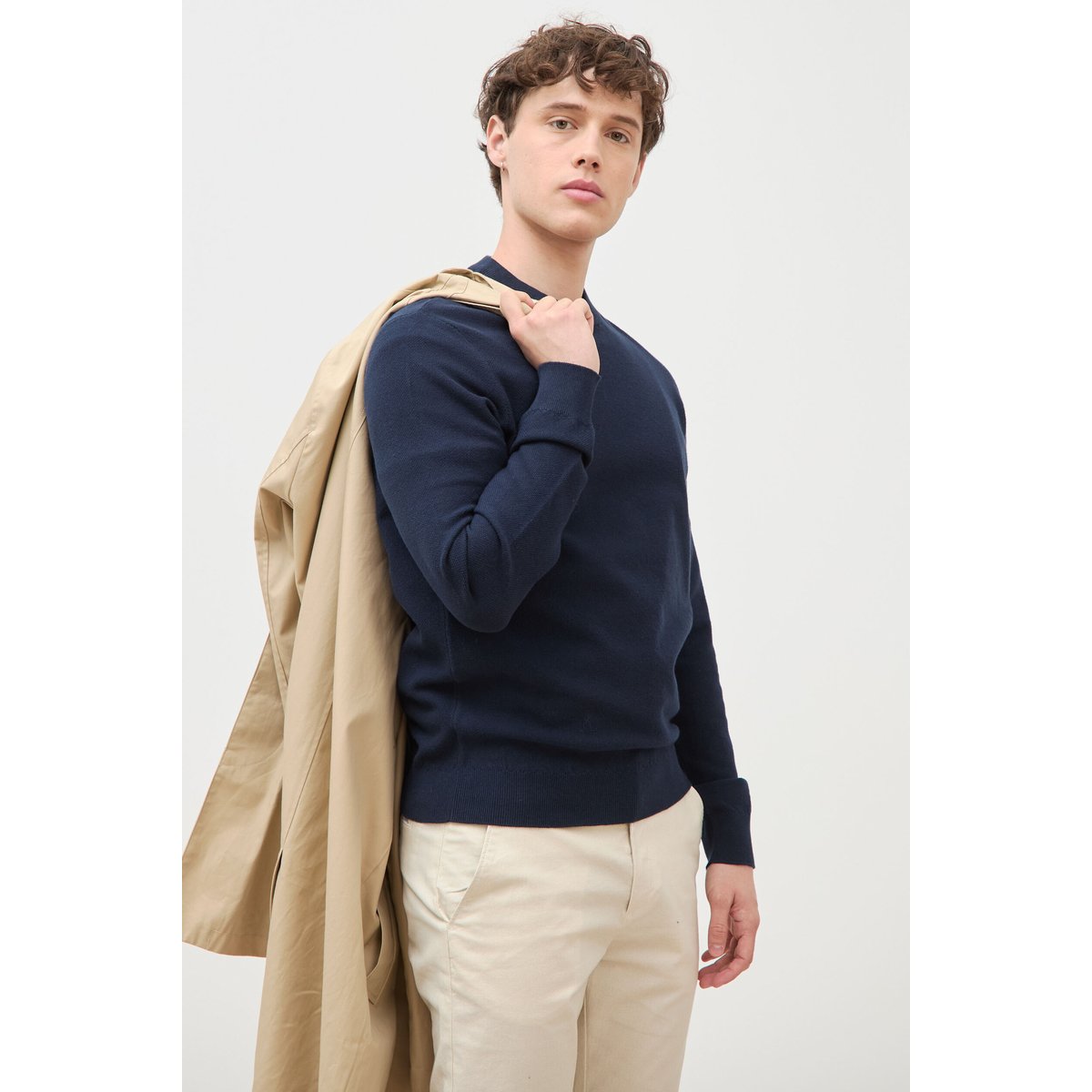 Pull manches longues col rond bleu marine, BONOBO