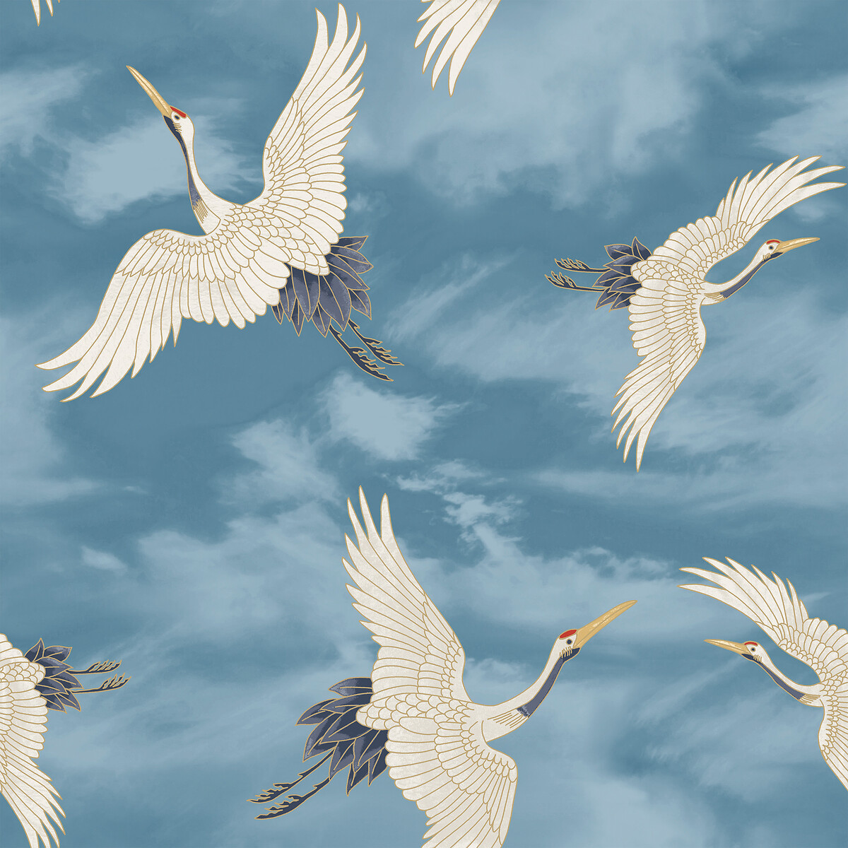 Cranes Blue Wallpaper blue, CATHERINE LANSFIELD