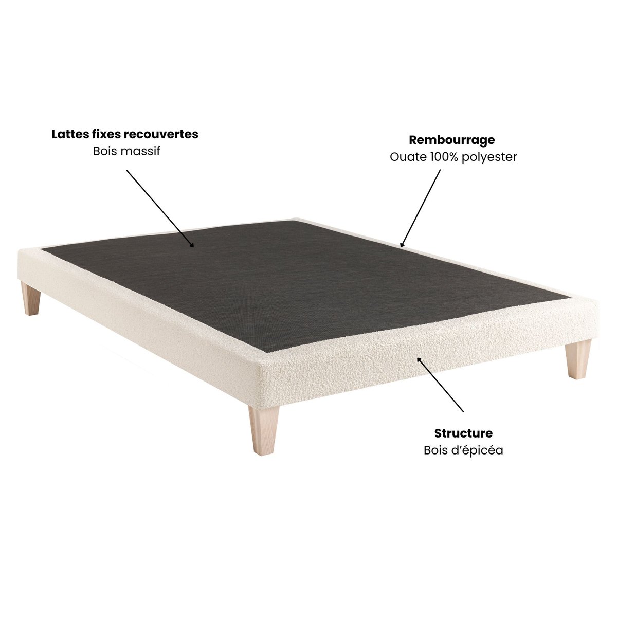 Sommier déco tapissier bouclette Nuage ecru, SOMEO
