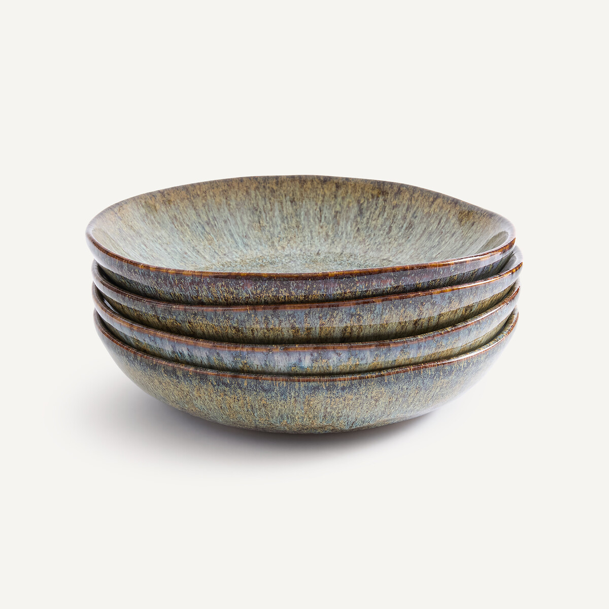 Lot de 4 assiettes creuses, en grès émaillé réactif, DÉNIA vert de gris, AM.PM