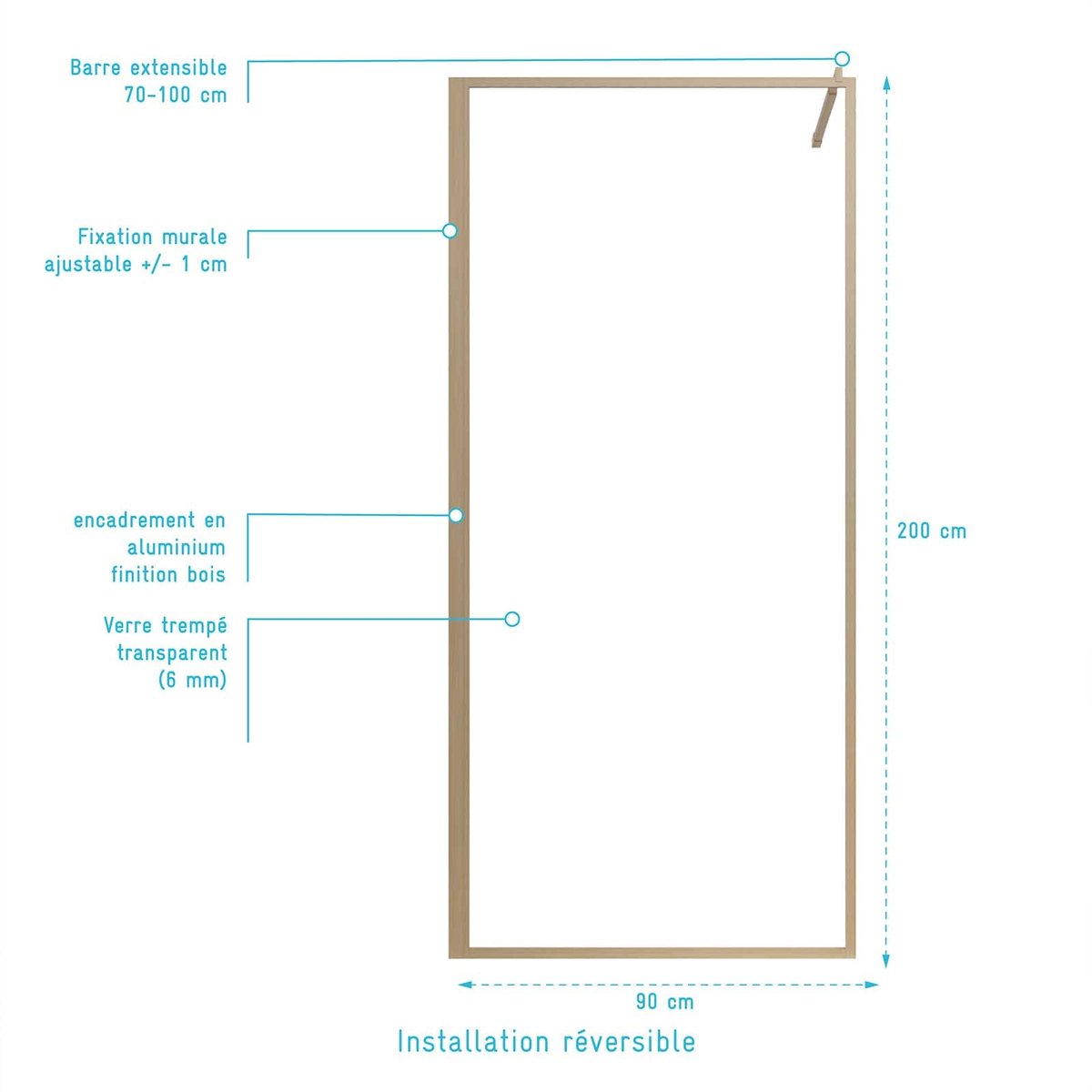 Paroi de douche en verre trempé - Effet bois naturel, HOME MAISON
