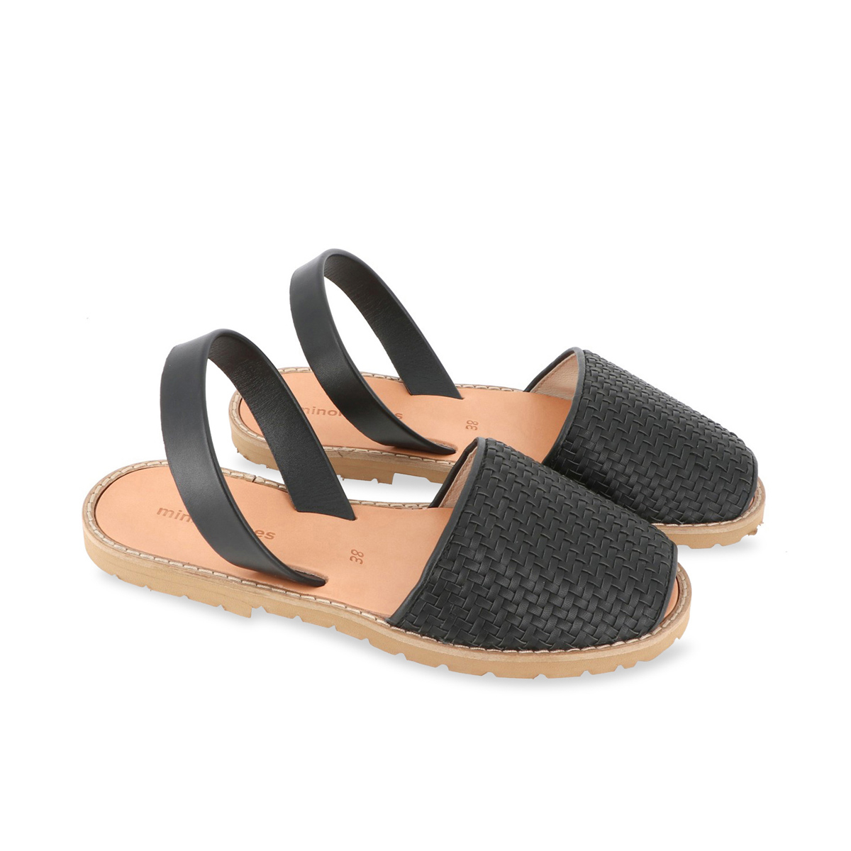 Sandales plates en cuir AVARCA noir, MINORQUINES