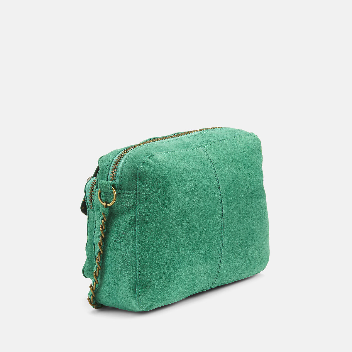 Petit sac à main Naina en cuir suède vert, PIECES