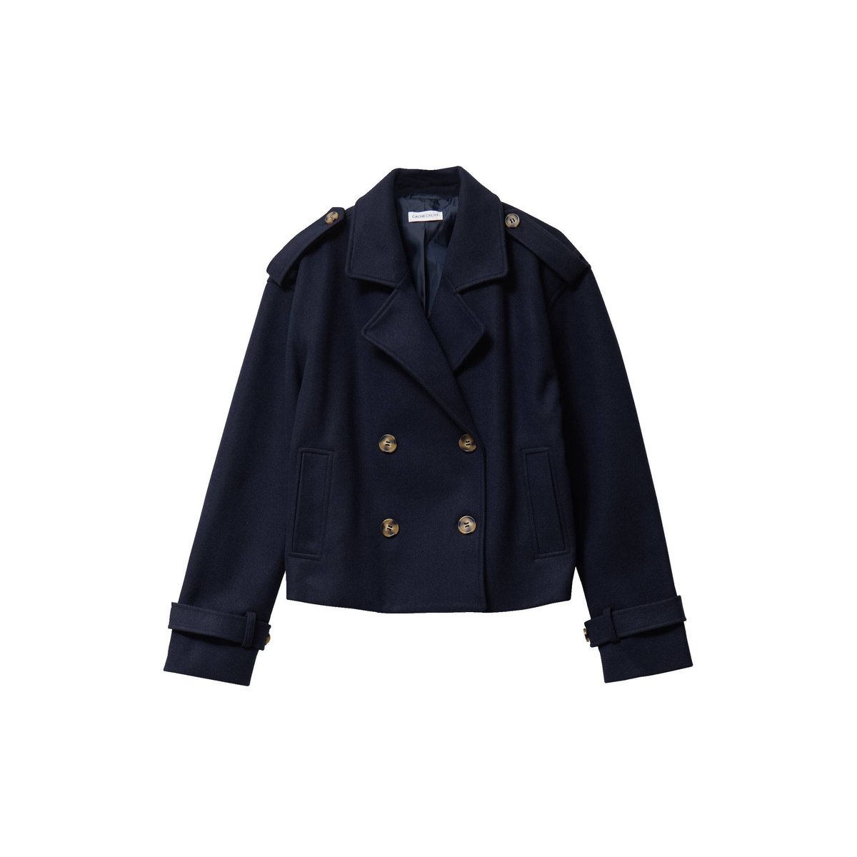 Trench court boutonné bleu marine, CACHE CACHE