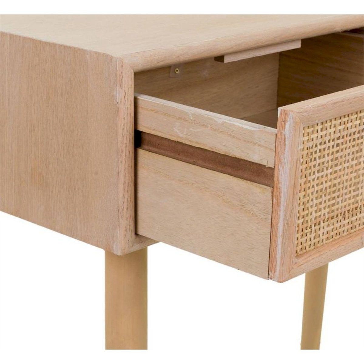 Console en bois et cannage, 2 tiroirs naturel bois clair et cannage, RECOLLECTION