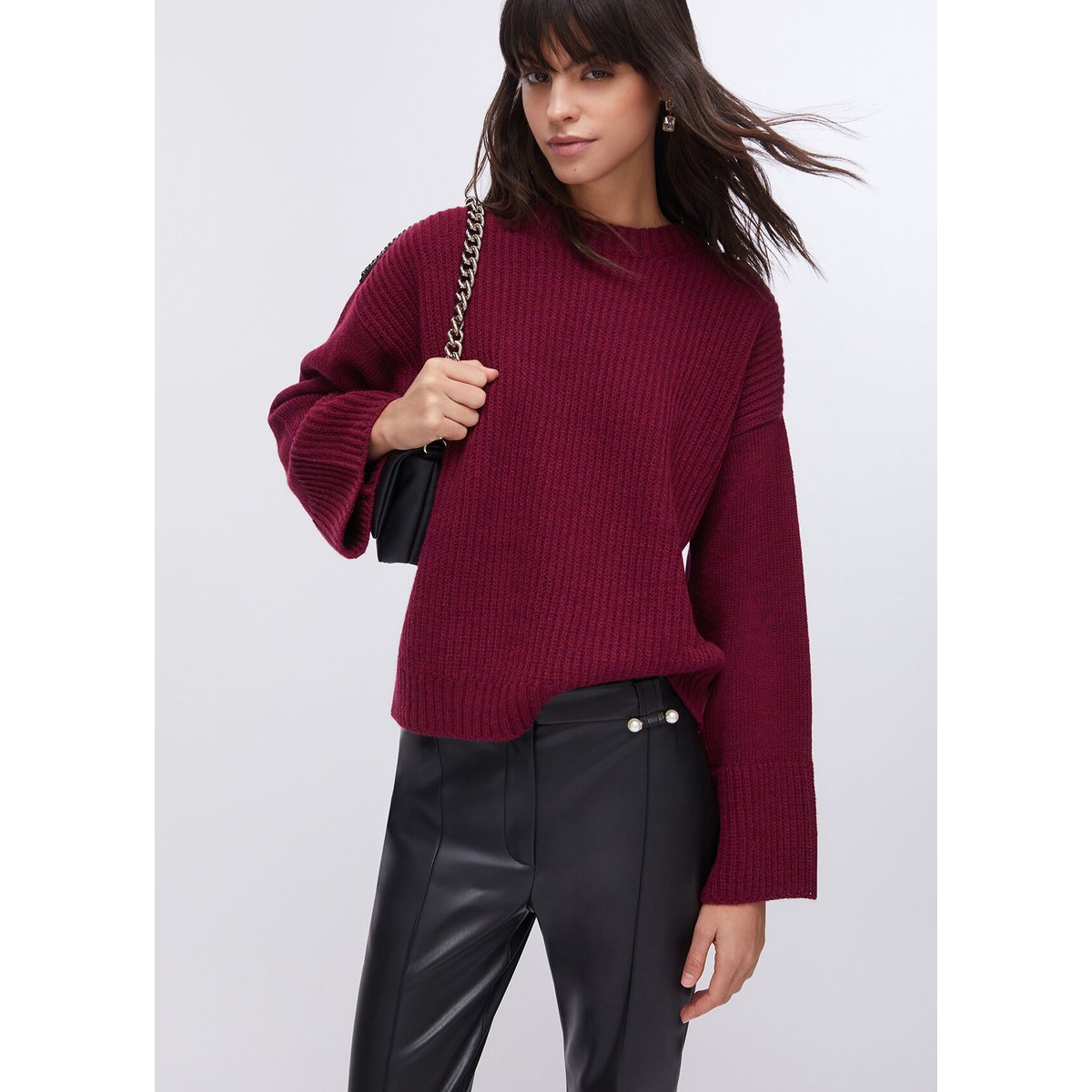 Pull en laine avec strass bordeaux, LIU JO