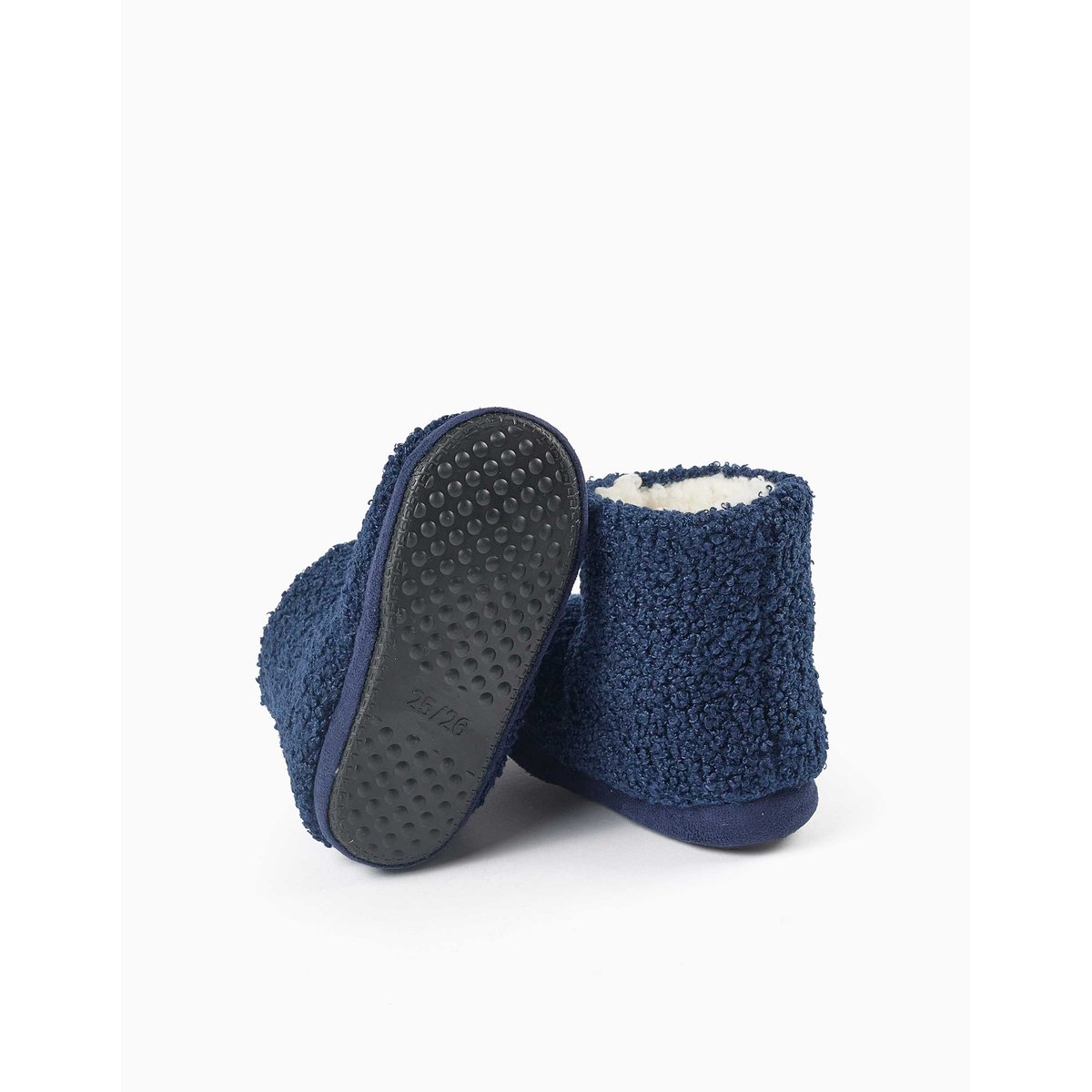 Chaussons montants en sherpa avec semelle antidérapante bleu foncé, ZIPPY