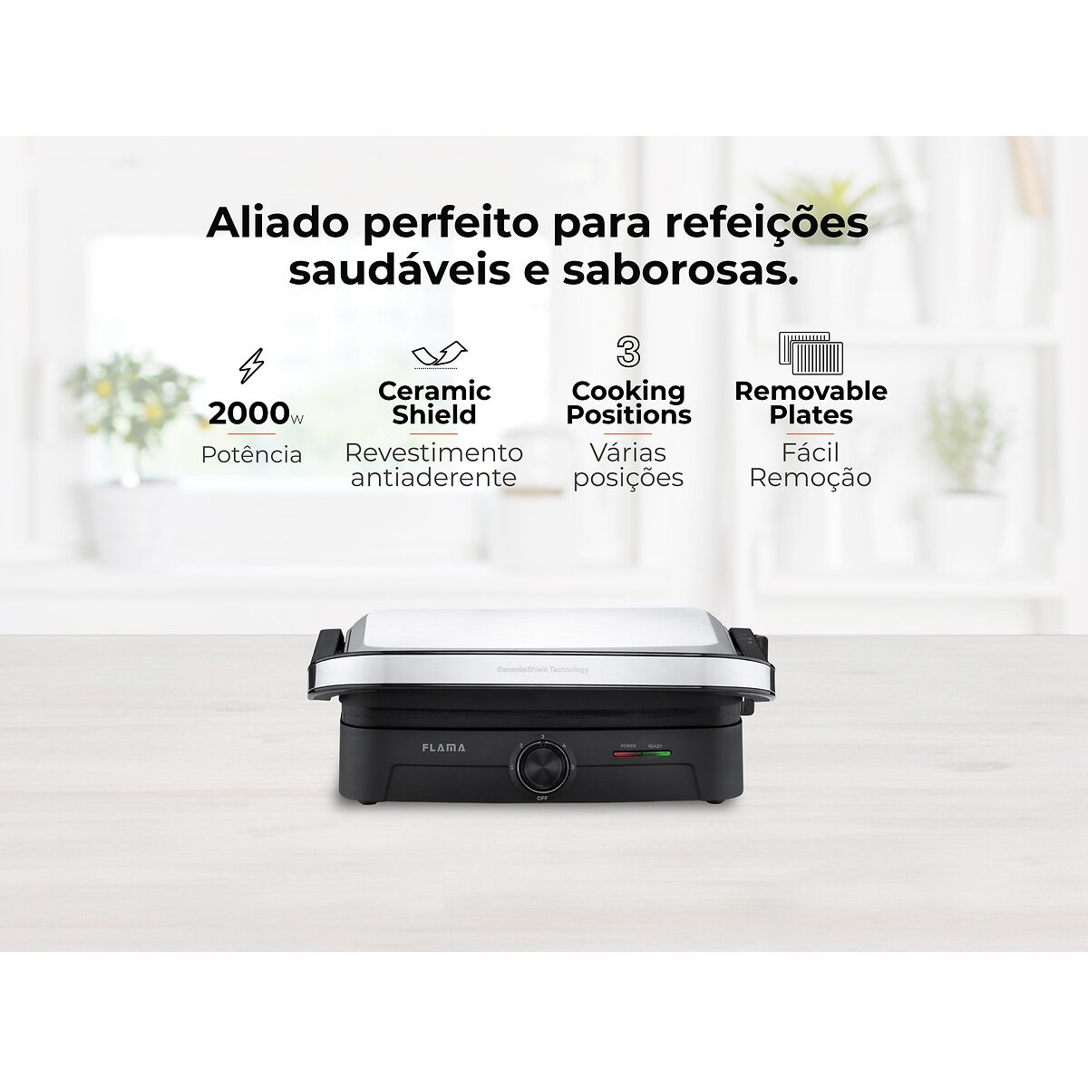 Grelhador Elétrico de Placas SlideControl HeatPro 2000W 4586FL, FLAMA preto , FLAMA