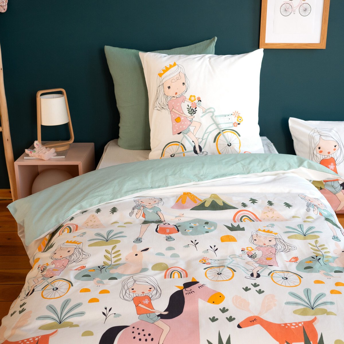 Parure de lit enfant coton, TESS RANDO bleu, C DESIGN HOME TEXTILE
