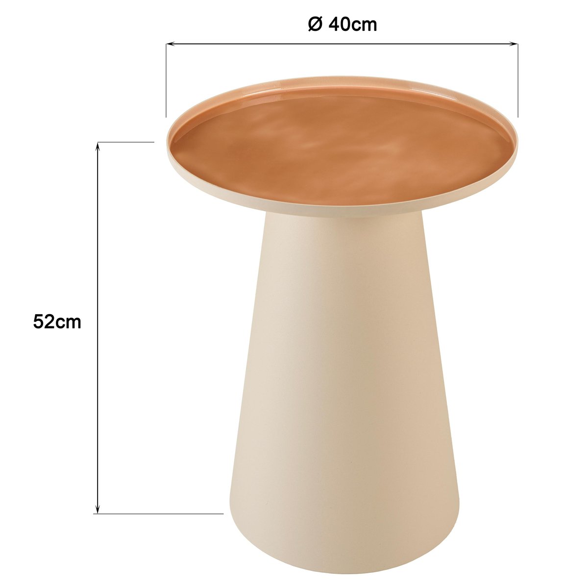 Table d'appoint ronde 40x40cm plateau en métal émaillé caramel TOSCA bois naturel, PIER IMPORT