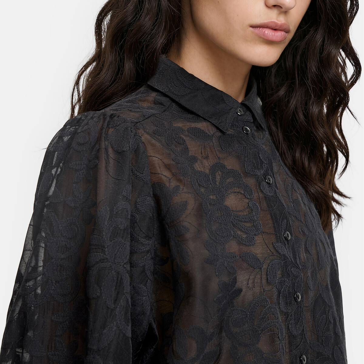 Camicia ampia ricamata, con maniche a sbuffo nero , LA REDOUTE COLLECTIONS