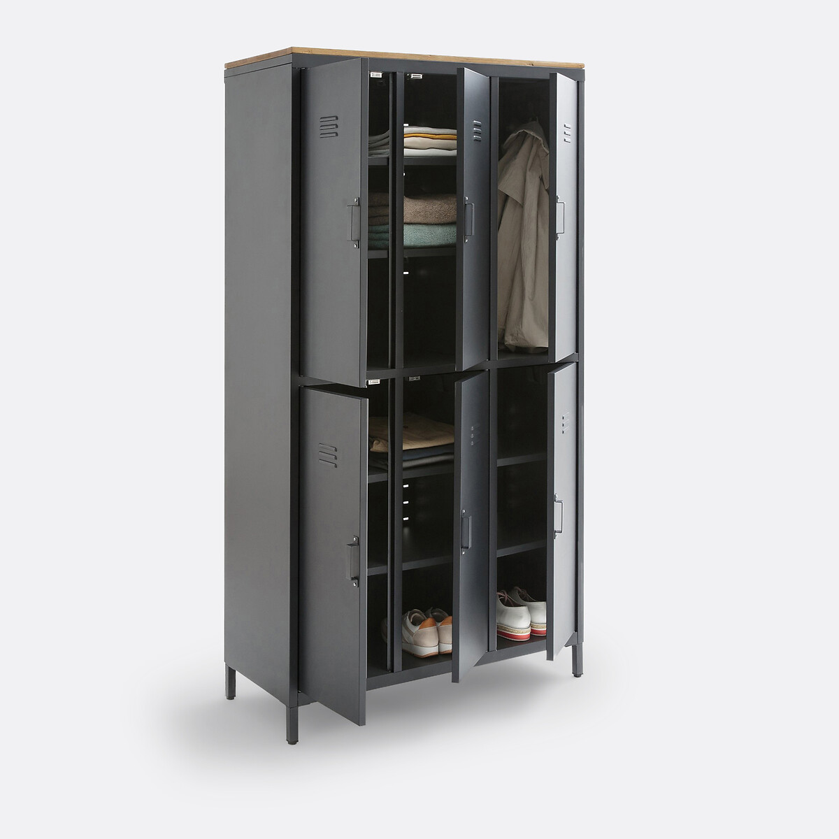 Armoire/Vestiaire 6 portes métal acier, chêne Hiba gris anthracite, LA REDOUTE INTERIEURS