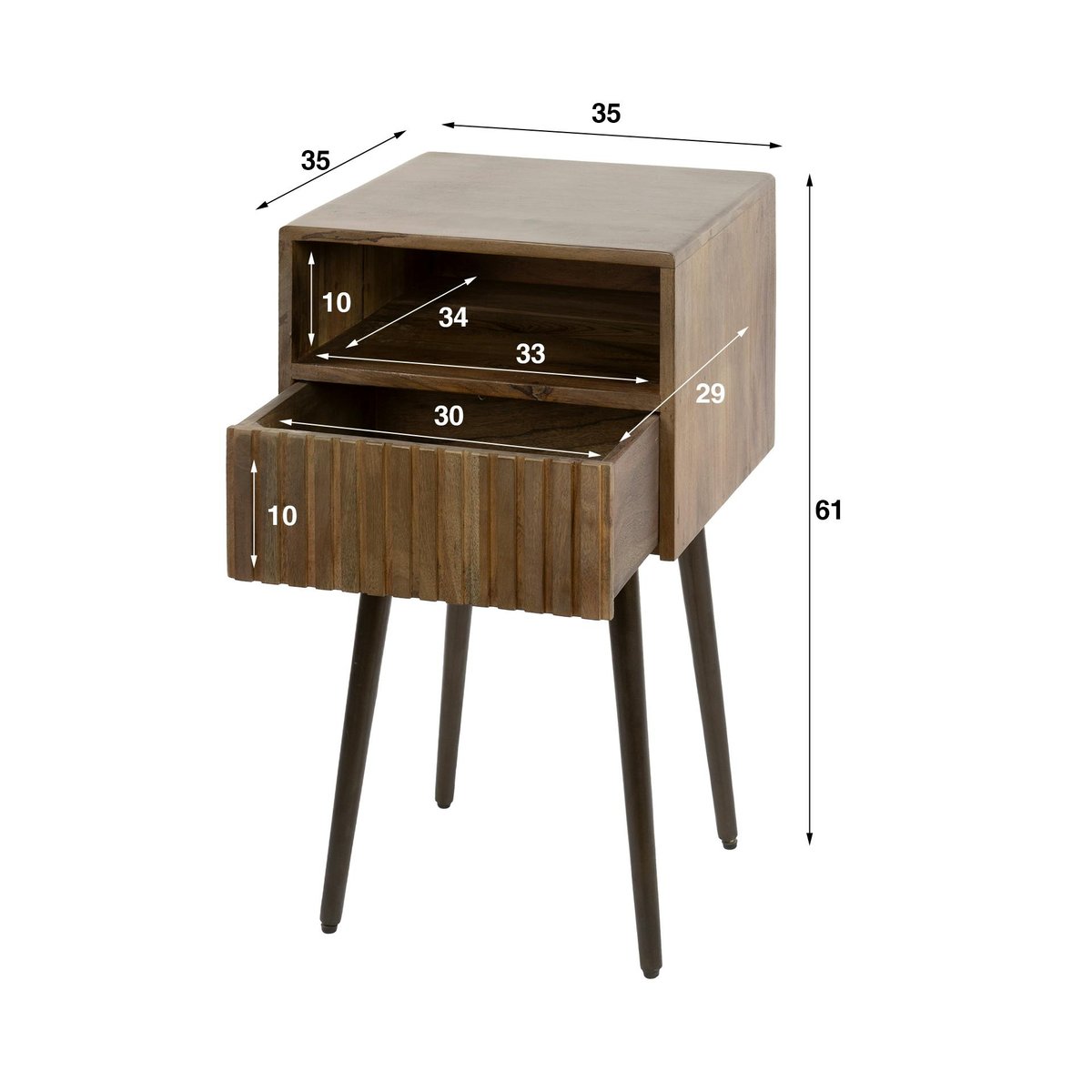 Table de chevet bois brun, tiroir rainuré & niche NAKO marron, PIER IMPORT
