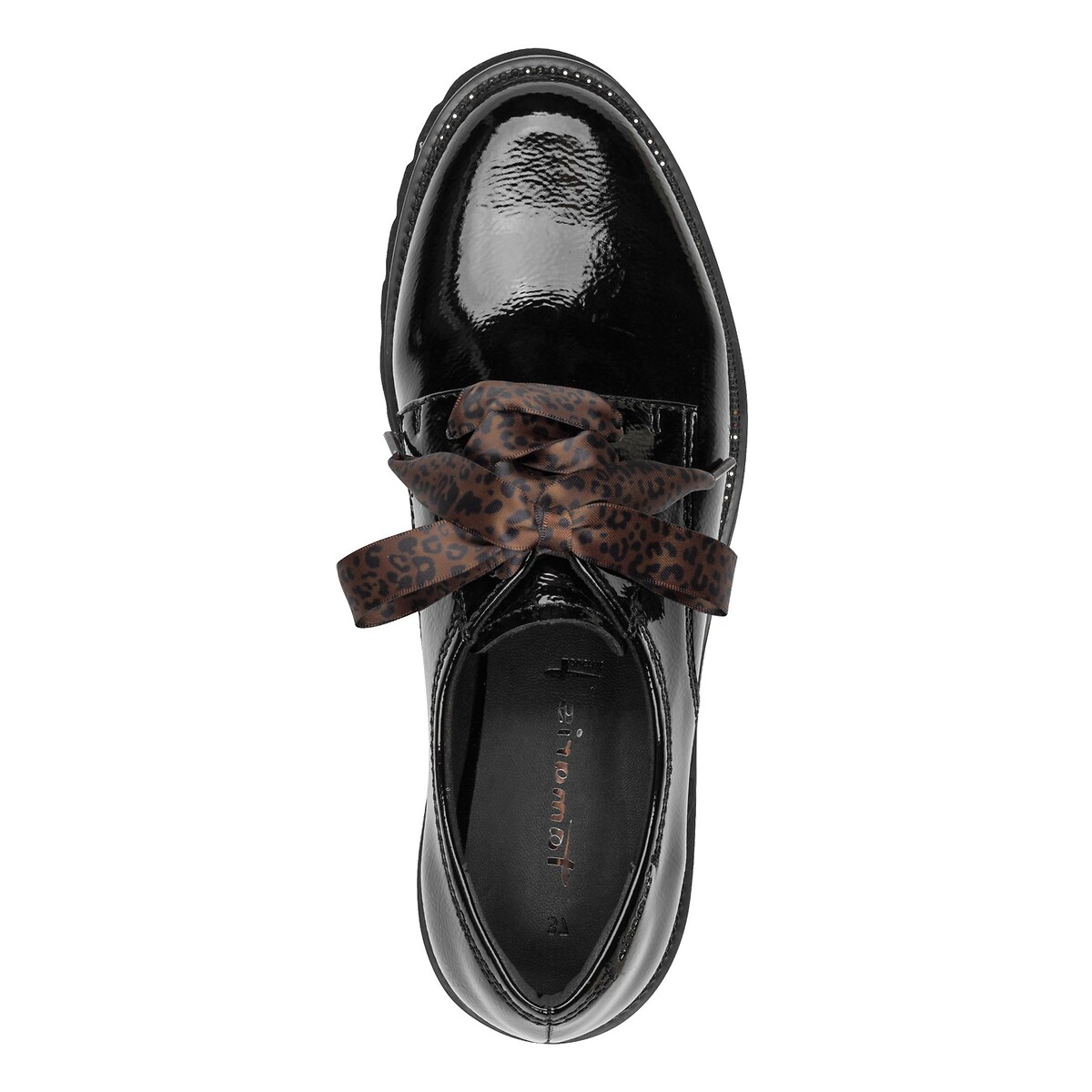 Derbies vernies à double lacets noir, TAMARIS