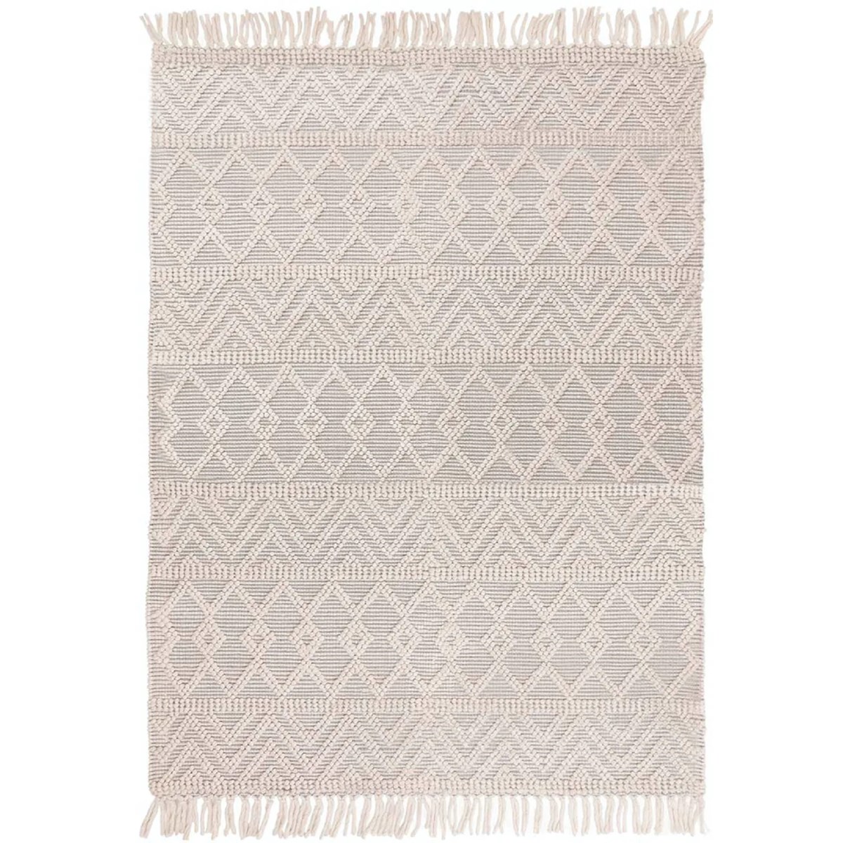 Tapis salon et chambre à franges pure laine SAGRA gris, NOVATREND