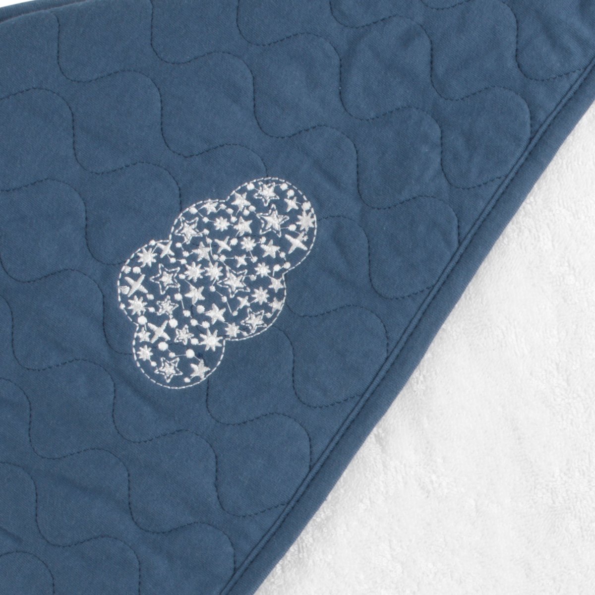 Cape de bain et gant en coton matelassé et éponge blanc/bleu, SAUTHON