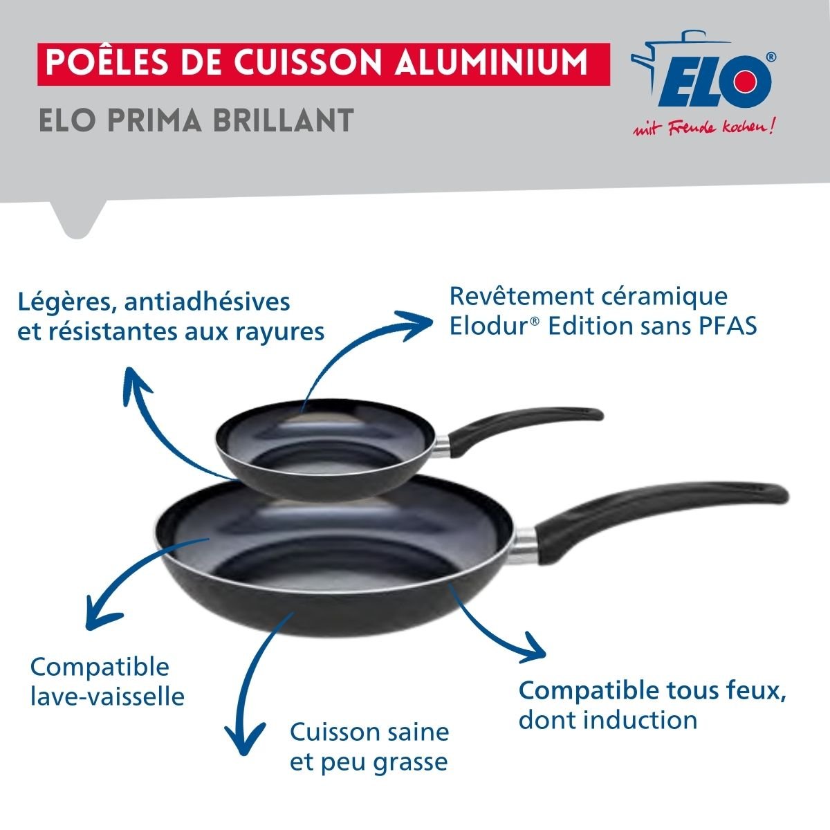 2 poêles 20/32cm + 4 faitouts 12/14/20/24cm PRIMA BRILLANT noir, ELO