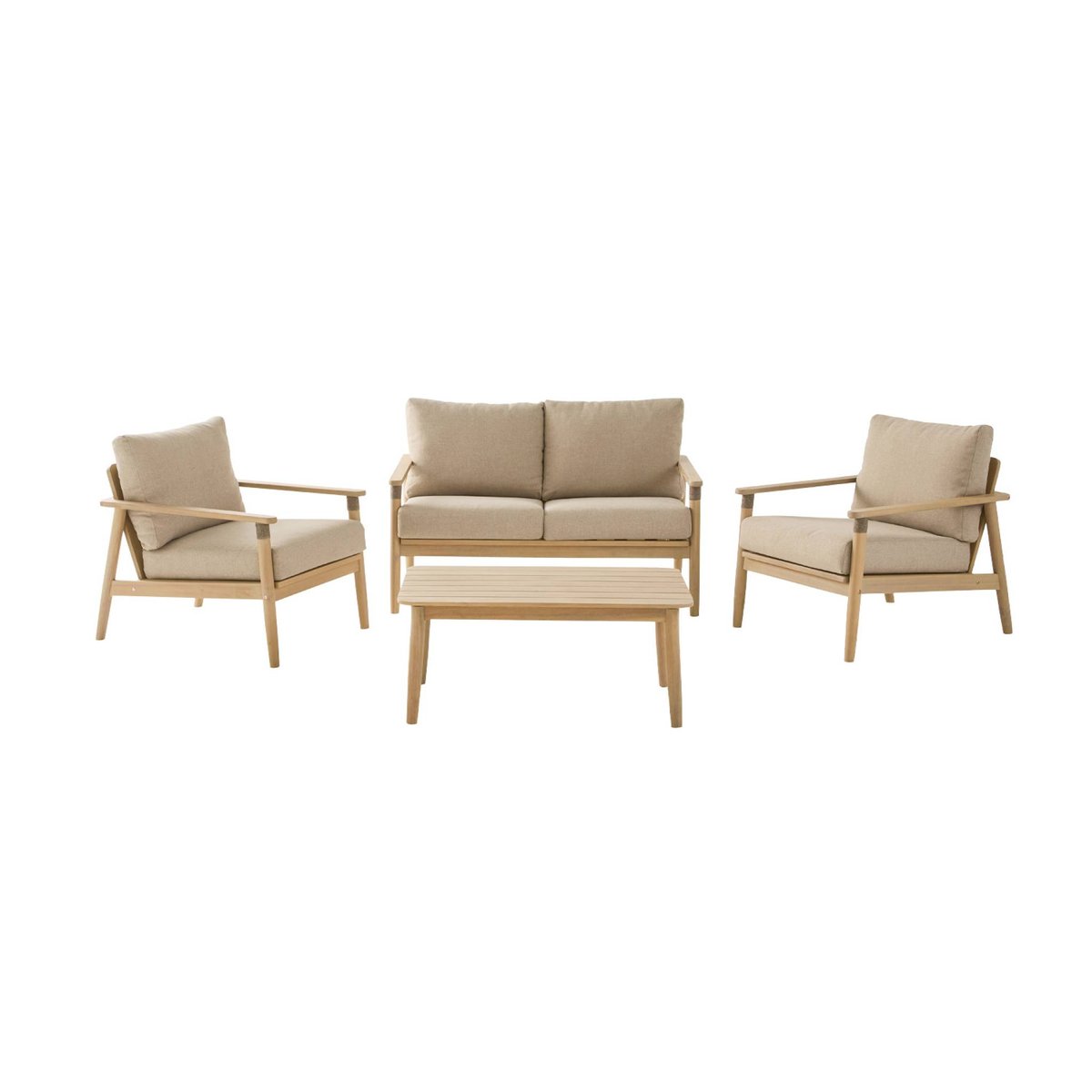 Salon de jardin bois d'acacia et cordes 4 places LAZULI naturel, SWEEEK