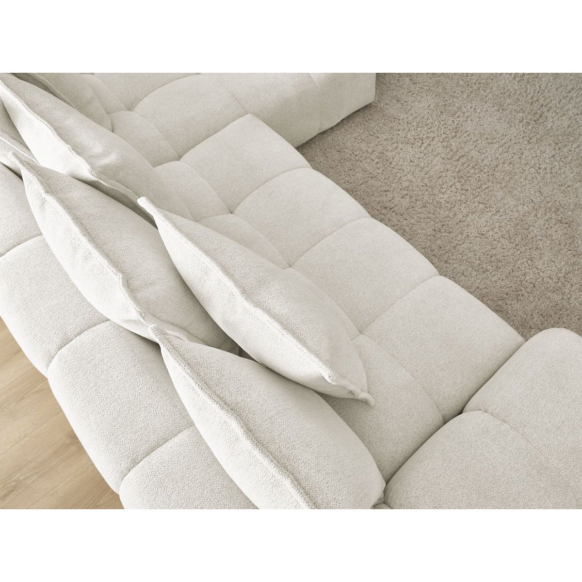 Canapé d'angle convertible 3 places en tissu chiné, EVEREST blanc, BOBOCHIC