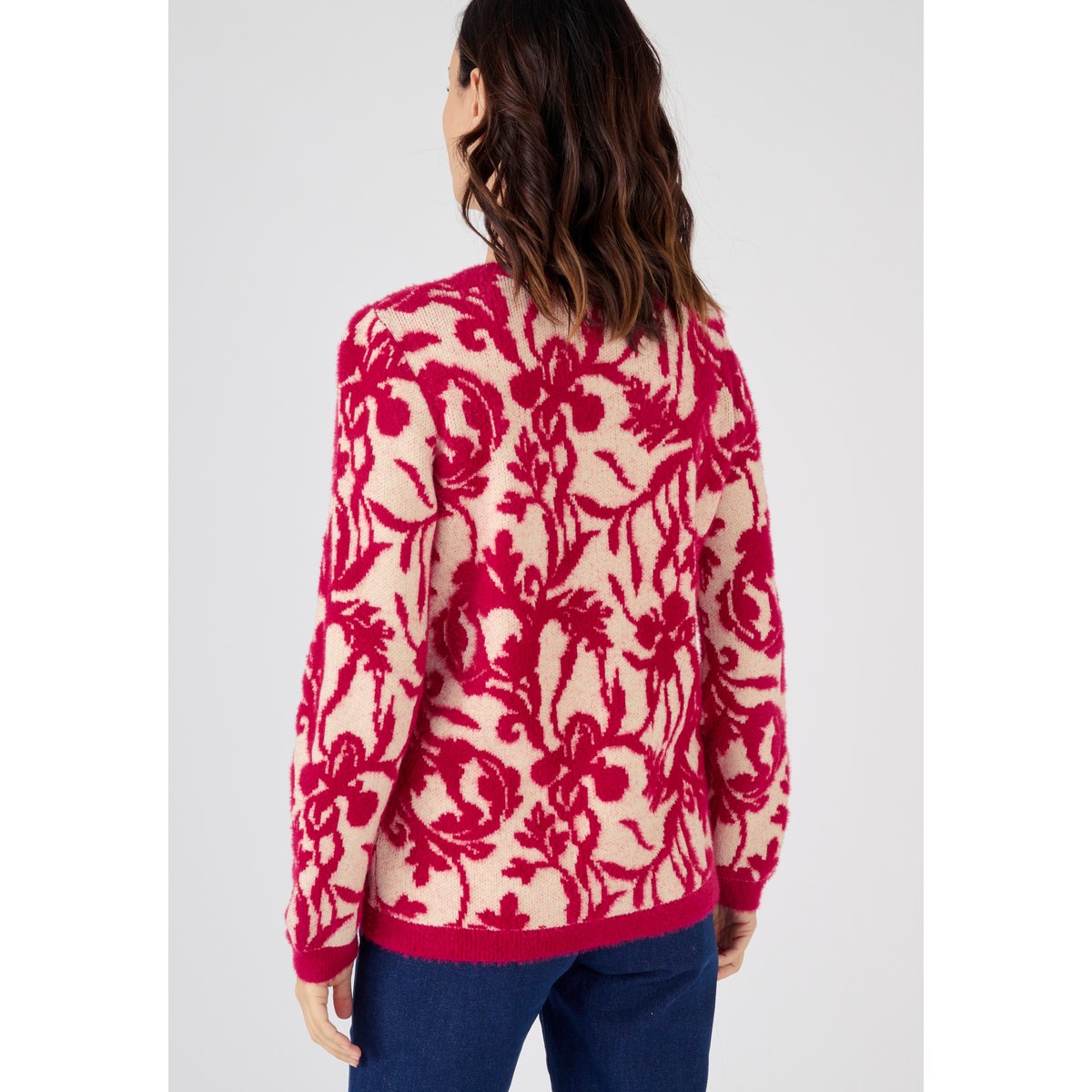 Pull jacquard et fil poilu rose jacquard, DAMART