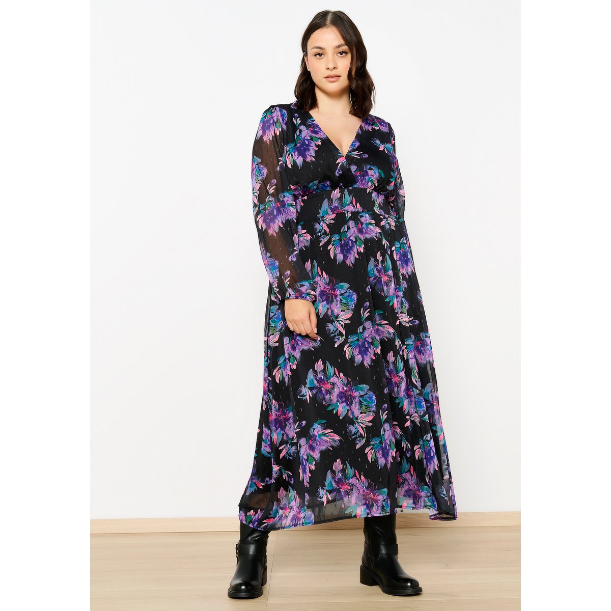 Robe à imprimé fleuri noir, LOLALIZA
