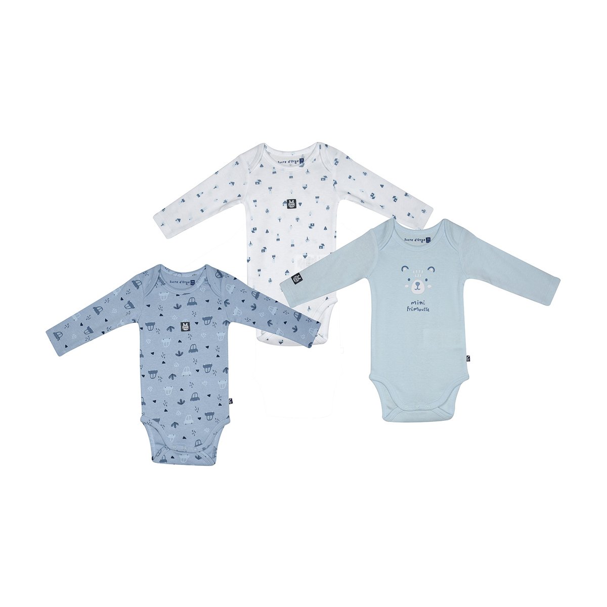 Lot de 3 bodies nawad manches longues bebe bleu, SUCRE D'ORGE